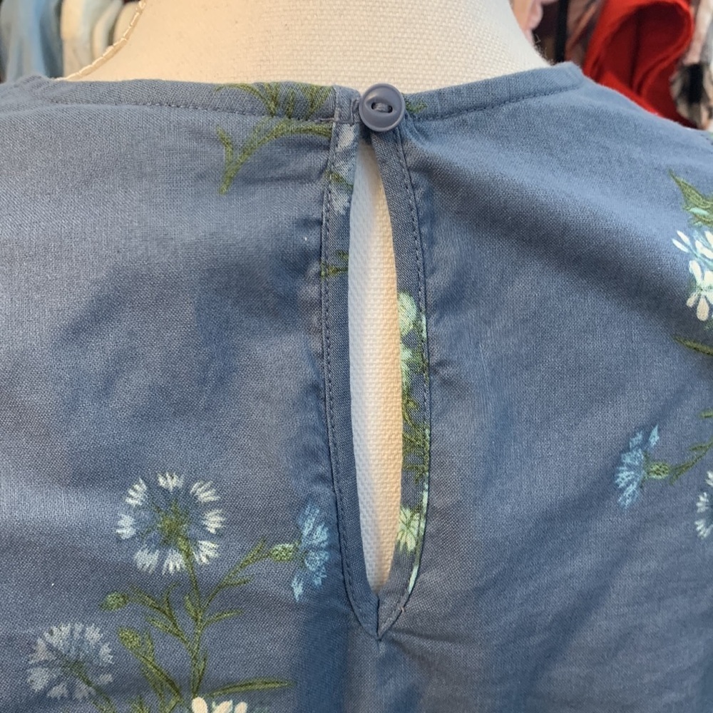Denim Round Neck 3/4 Sleeve Blouse - Picture 6 of 8